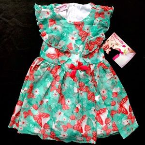 Nannette 4T Angel Sleeve Teal Butterfly Dress